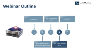 1 2 3 4 5
Introduction
Real-Time Simulation,
Applications, & Solutions
Prof. Luigi Vanfretti
KTH
Prof. Mario Paolone
EPFL
Questions?
4
 