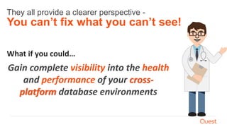 They all provide a clearer perspective -
You can’t fix what you can’t see!
What if you could…
Gain complete visibility into the health
and performance of your cross-
platform database environments
 