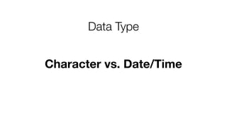 Character vs. Date/Time
Data Type
 
