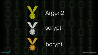 @adam_englander
Argon2
scrypt
bcrypt
 
