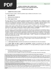 Codex Alimentarius - Definición de Jugos de Frutas