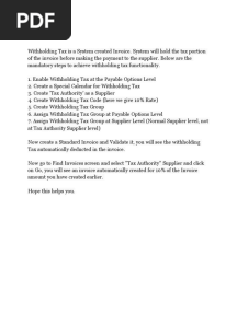 Withholding Tax Is A System Created Invoice