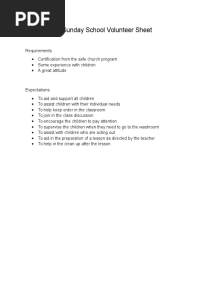 Sunday School Volunteer Sheet