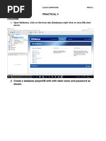 Practical 4: Program: 1. Open Netbeans, Click On Services Tab Databases Right Click On Java DB Start Server