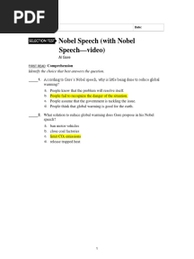 Nobel Speech (With Nobel Speech-Video) : Identify The Choice That Best Answers The Question