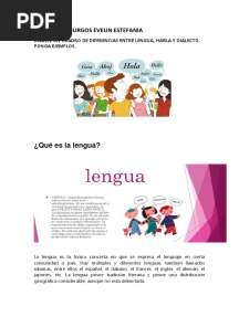 Realice Un Cuadro de Diferencias Entre Lengua, Habla y Dialecto. Ponga Ejemplos