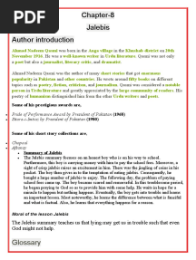 Chapter-8 Jalebis Author Introduction: Glossary