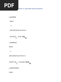 Convert Binary Numbers To Equivalent Decimal Numbers.: Answer