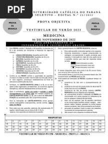 Gabarito Vestibular de Verao 2022 Prova Branca Medicina