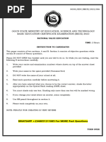 Ogun State BECE Past Questions and Answer For Mock and Final Exam