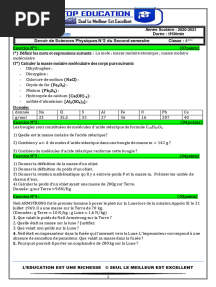 Devoir N°2 de Science Physique Du 2ème Semestre 4ème 2020-2021 Sénégal