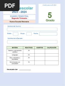 Quinto Grado Examen Trimestral 2 2023 2024