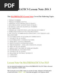 MATHEMATICS Lesson Note JSS 3