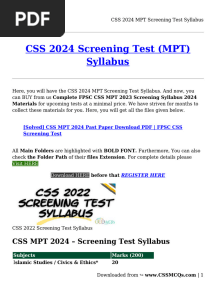CSS 2024 MPT Screening Test Syllabus