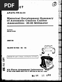 Historical Development Summary of Automatic Cannon Caliber Ammunition 20-30 Millimeter