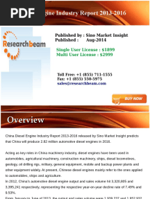 China Diesel Engine Industry Report 2013-2016: Published By: Sino Market Insight Published: Aug-2014