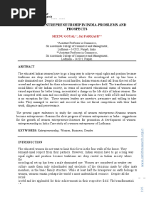 Women Entrepreneurship in India-Problems and Prospects: Meenu Goyal Jai Parkash