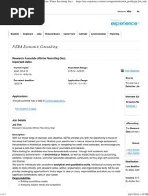 NERA Economic Consulting Research Associate Winter Recruiting Day