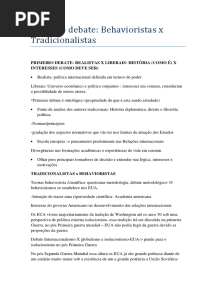 Tradicionalistas X Behavioristas