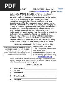 Marine Biology MR. ECCLES Room 316