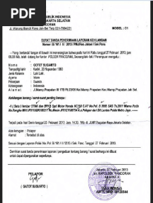 Contoh Surat Keterangan Kehilangan Dari Polsek
