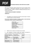 Programa de Seguridad Personal Para Practicas de Campo