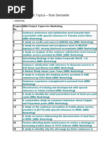 MBA Research Topics 4th Sem 2020