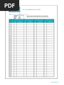 Hot Food Temperature Log Sheet: Year - Month