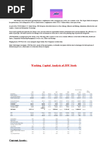 Working Capital Analysis of JSW Steels