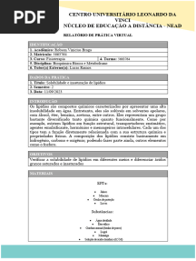 Laboratório Virtual - Solubilidade e Insaturação de Lipídios