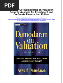 Ebook PDF Damodaran On Valuation Security Analysis For Investment and Corporate Finance 2nd Edition PDF
