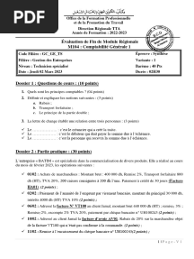 Évaluation de Fin de Module Régionale M104: Comptabilité Générale 1