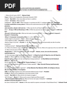 All MCQ NCC A Certificate Exam in English