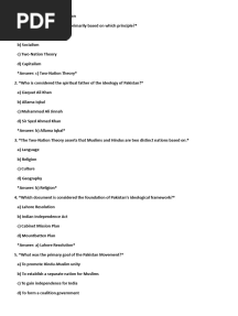 MCQs On The Ideology of Pakistan