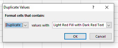 Duplicate-Values-dialogue-box