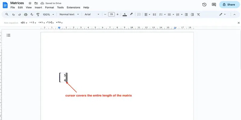Cursor changes to cover the entire length of the matrix