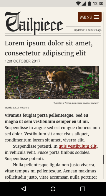 Um exemplo
de app de notícias, Tailpiece, no estado normal